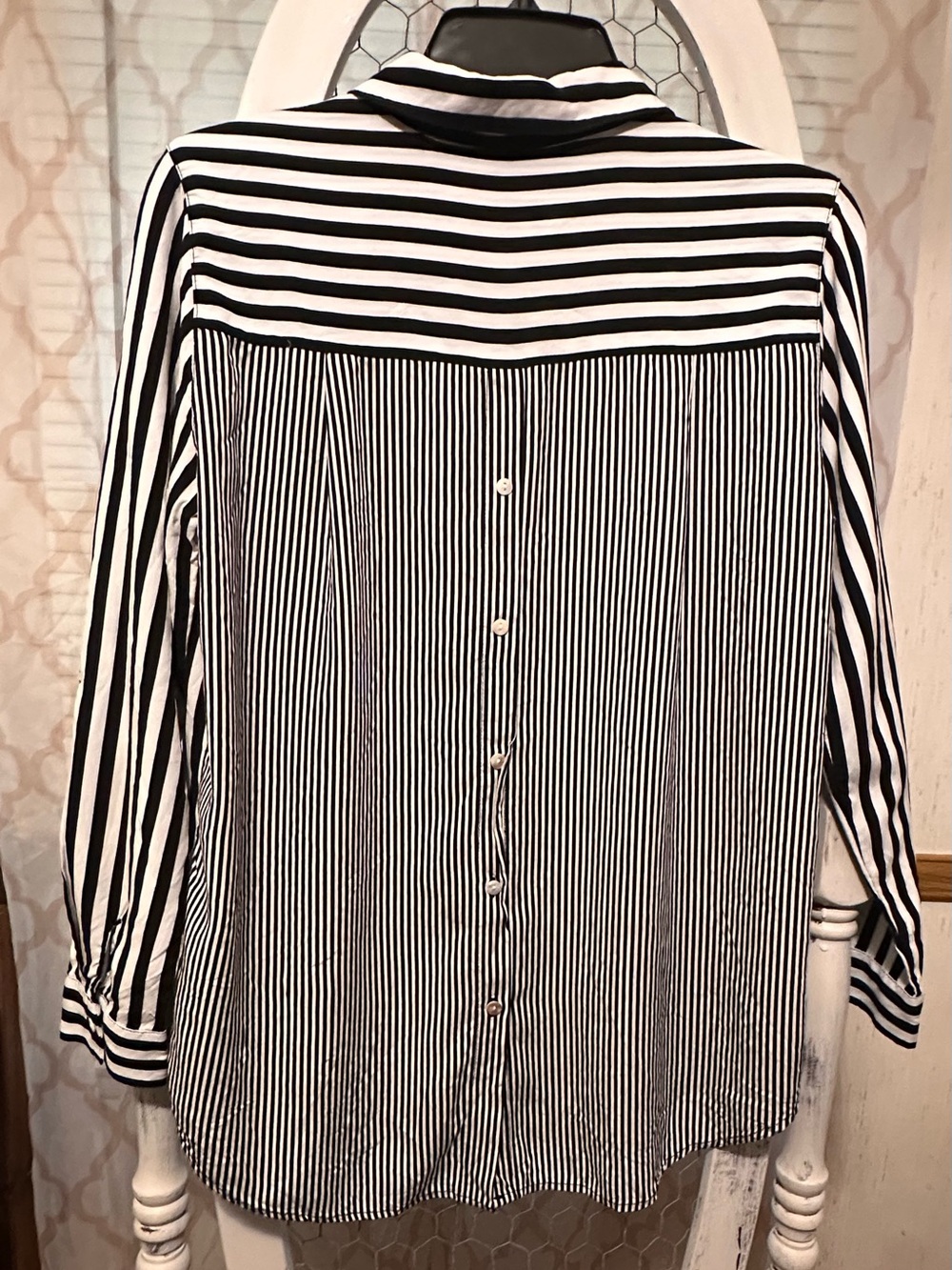 Jane and Delancey Black and White Vertical Stripe Button-Down Shirt